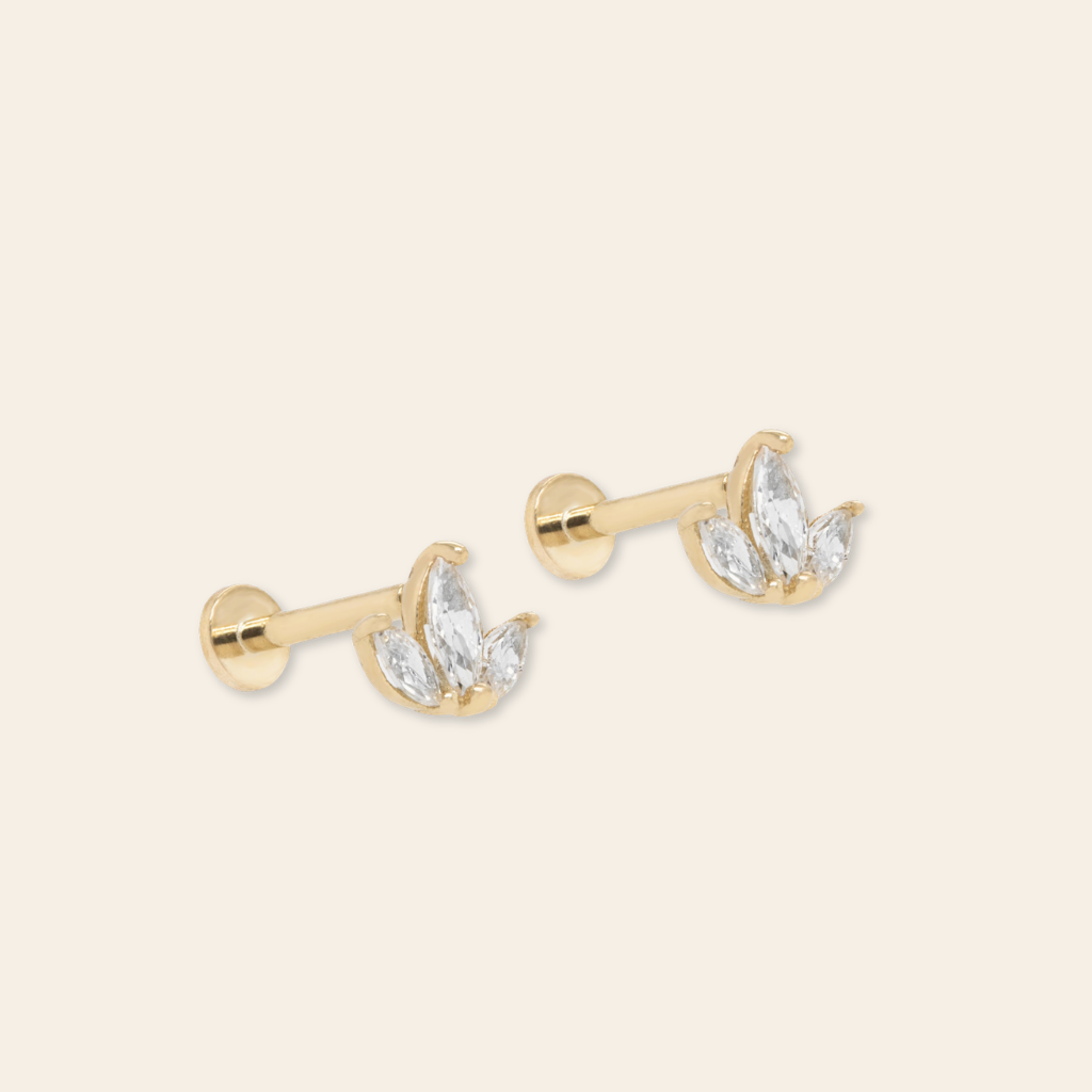 14k CZ Lotus Flatback Stud