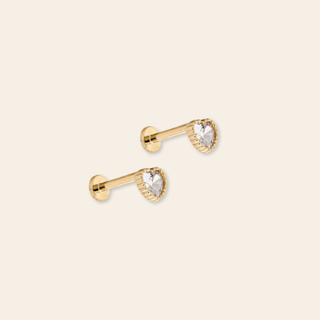 14k CZ Heart Flatback Stud