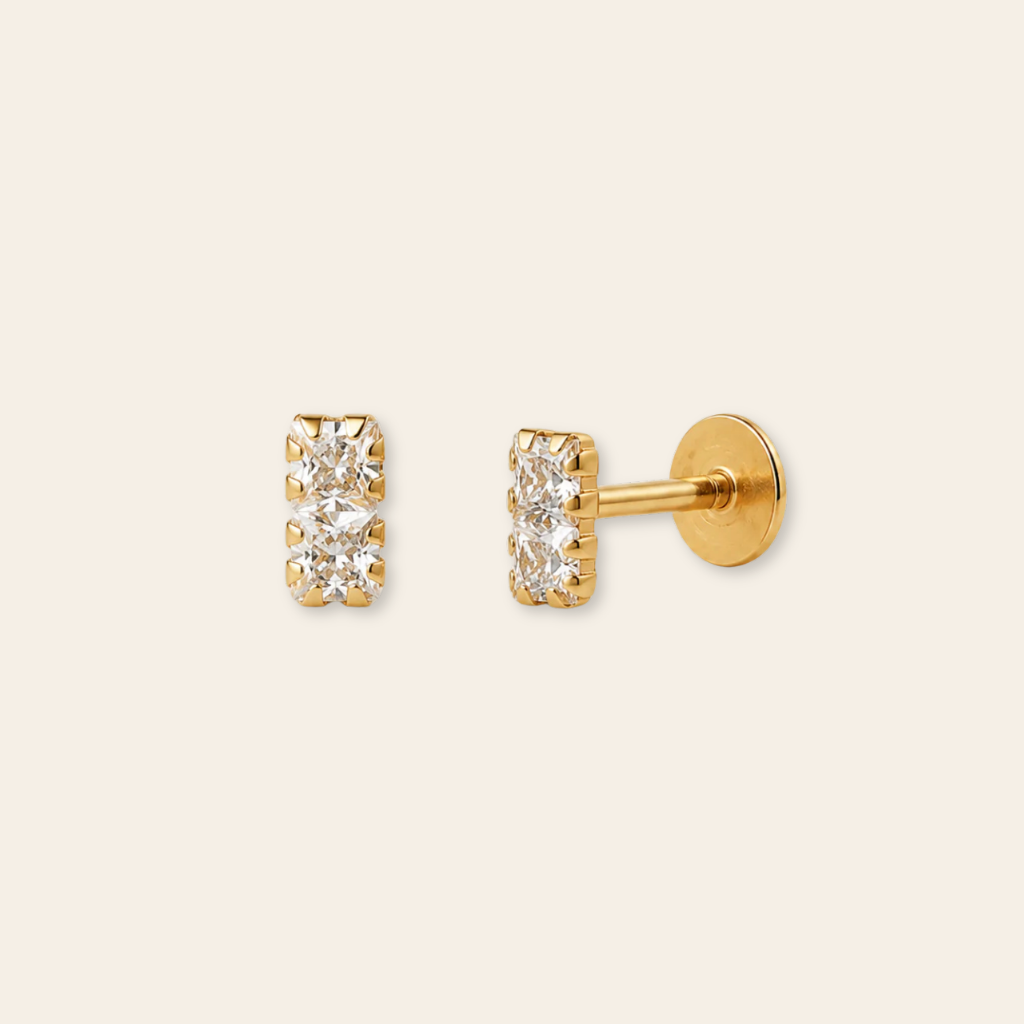 14k Duo CZ Flatback Stud