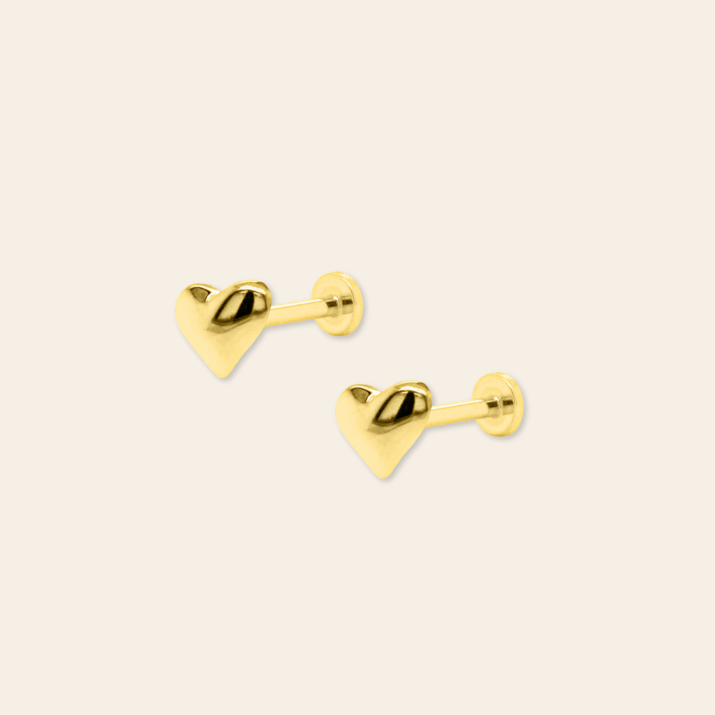 14k Puffed Heart Flatback Stud