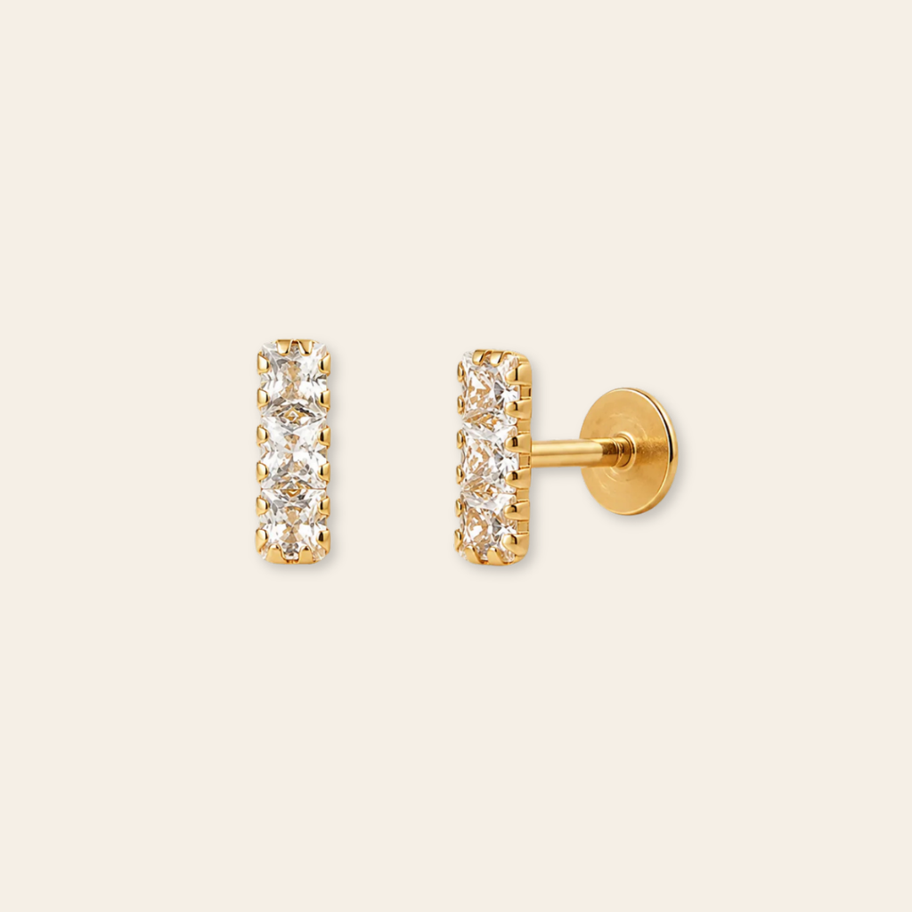 14k Triple CZ Flatback Stud