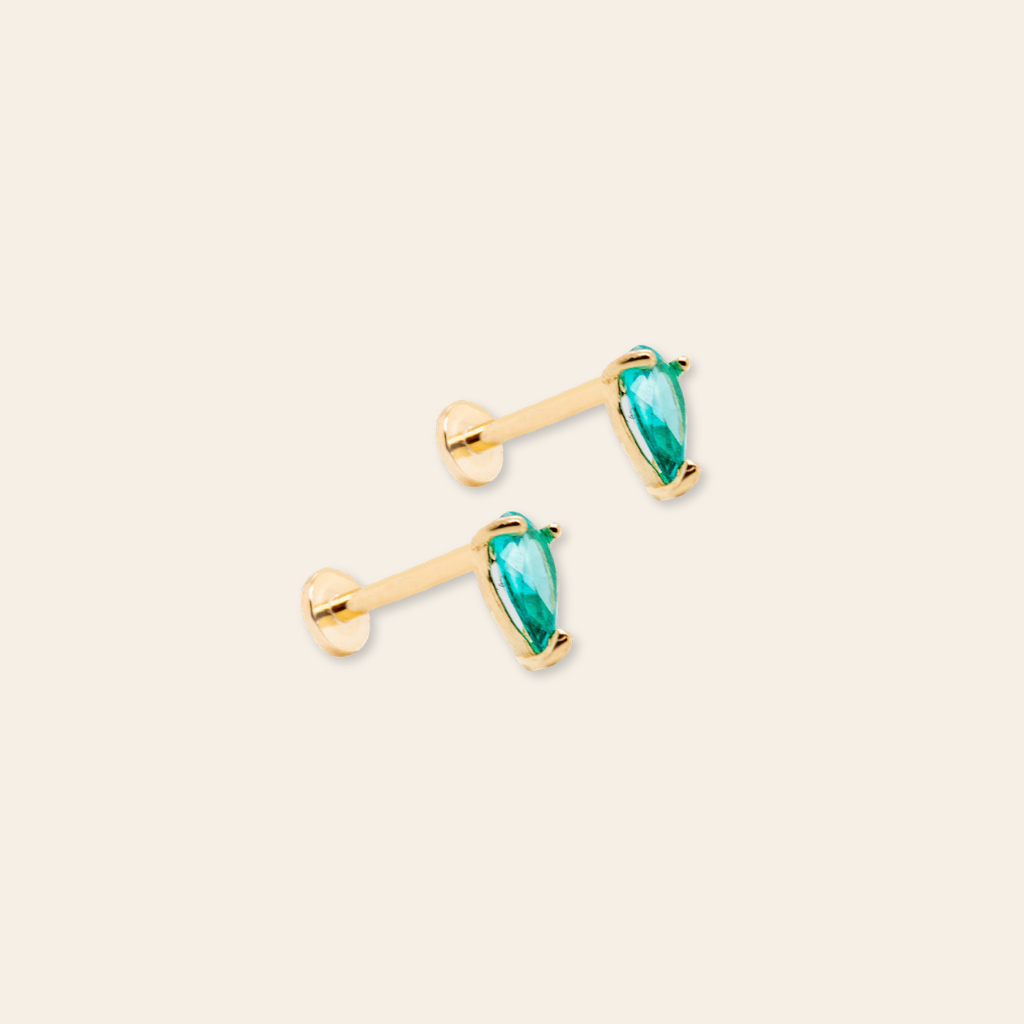 14k CZ Pear Flatback Stud