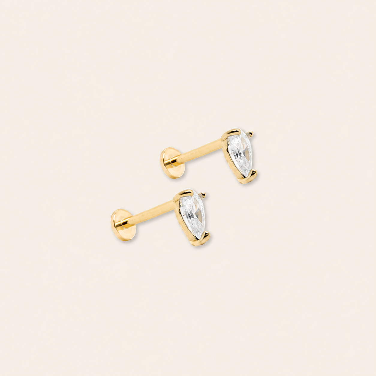 14k CZ Pear Flatback Stud