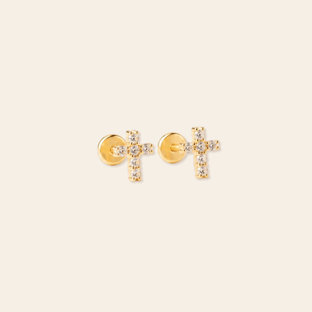 CZ Cross Flatback Studs